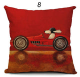 Cartoon Dogs Driving Vintage Cars Pillow Cover