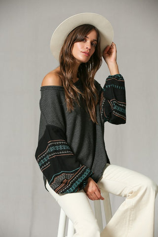 Thermal Aztec Sleeve Top