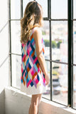 Sleeveless Color Block Digital Printing Diamond Dress