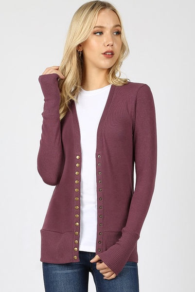 Eggplant Snap Button Cardigan