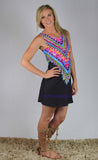 Tribal Print Black Sleeveless Tunic T-Shirt Dress