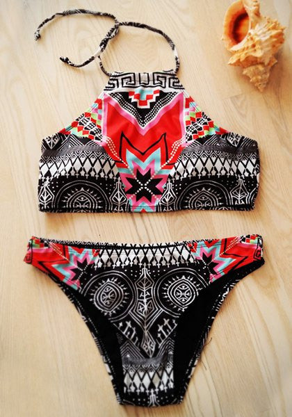Ethnic Style Halter Bikini Set