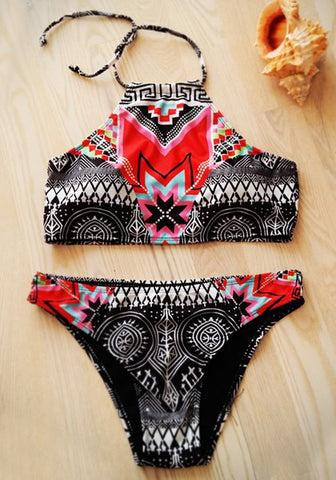 Ethnic Style Halter Bikini Set