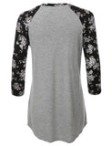Ultra Soft 3/4 Sleeve Floral Graphic Baseball Top