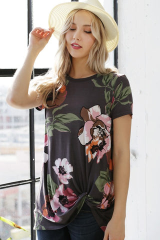 Floral Front Knot Top