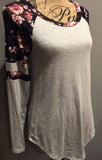 Heather Gray with Navy Floral Raglan Sleeve Top