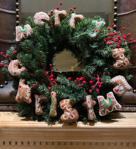Merry Christmas Embroidered Letters on Wreath