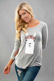 Gray Raglan Sleeve Llama Graphic Top
