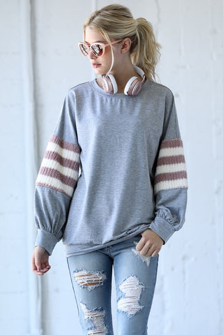 Gray Stripe Band Detail Top