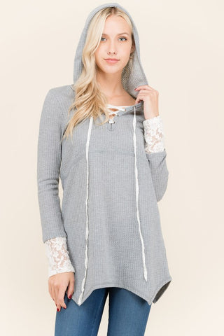 Waffle Hoodie with Lace Cuff