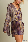 Tie Dye Print Romper with V Neck Line