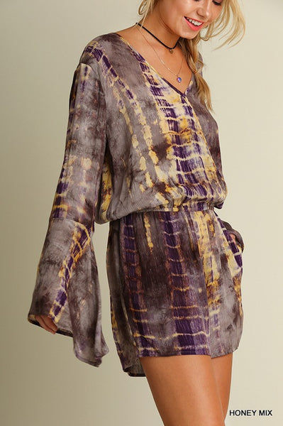 Tie Dye Print Romper with V Neck Line