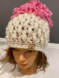 Ivory and Pink Chunky Crochet Hat