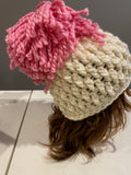 Ivory and Pink Chunky Crochet Hat