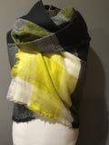 Plaid dark gray yellow and white blanket scarf