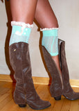 Aqua Boot Cuff with Lace Detail