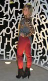 Charcoal Animal Print Sleeve Neck and Pocket Hi-Lo Top
