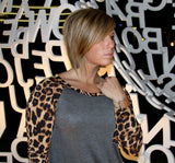 Charcoal Animal Print Sleeve Neck and Pocket Hi-Lo Top