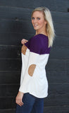 Plum and White Color Block Top Suede Accent