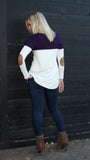 Plum and White Color Block Top Suede Accent