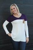 Plum and White Color Block Top Suede Accent