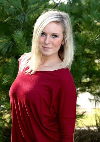 Red Top with Brown Suede Elbow Patch