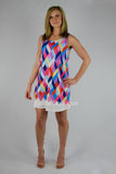 Sleeveless Color Block Digital Printing Diamond Dress