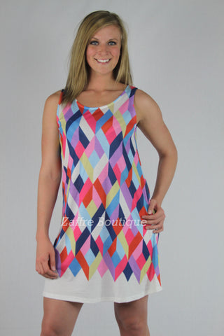 Sleeveless Color Block Digital Printing Diamond Dress