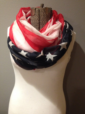 American Flag patriotic Red White and Blue Stars and Stripes infinity circle loop or eternity scarf