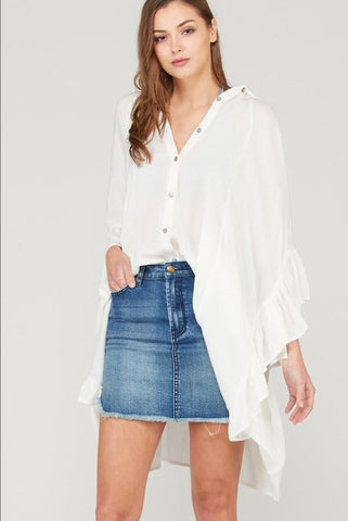 Ruffle Top button Oversize Blouse