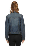 Denim Hip Length Buttoned Embellished Jacket
