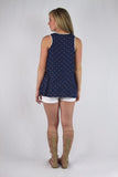 Navy Printed Lace Up Swing Tank