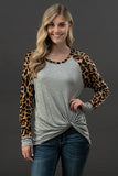 Long Sleeve Leopard Print Twist Front Top