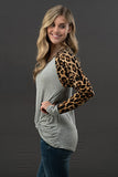 Long Sleeve Leopard Print Twist Front Top