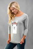 Gray Raglan Sleeve Llama Graphic Top
