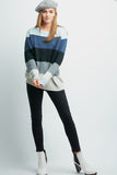 Long Sleeve Color-block Striped Sweater