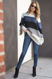 Long Sleeve Color-block Striped Sweater