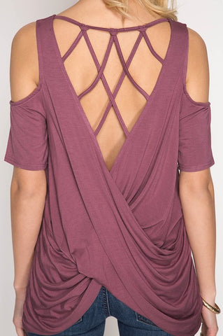 Short Sleeve Cold Shoulder Criss Cross Top