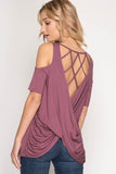 Short Sleeve Cold Shoulder Criss Cross Top