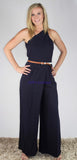Navy Halter Jumpsuit Wide Leg