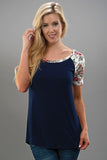Navy Tee with Floral Sleeves