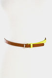 Slim Faux Brown Leather and Neon Yellow Patent Belt