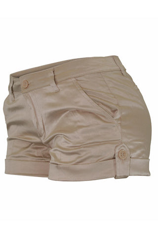 Twill Welt-Pocket Satin Shorts Khaki