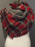 Red Black and Ivory Plaid Oversized Blanket Scarf