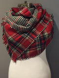 Red Black and Ivory Plaid Oversized Blanket Scarf