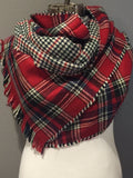 Red Black and Ivory Plaid Oversized Blanket Scarf