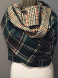 Green Black Orange and Ivory Plaid Oversized Blanket Scarf