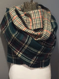 Green Black Orange and Ivory Plaid Oversized Blanket Scarf