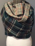 Green Black Orange and Ivory Plaid Oversized Blanket Scarf