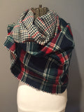 Navy Green Red and Ivory Plaid Oversized Blanket Scarf